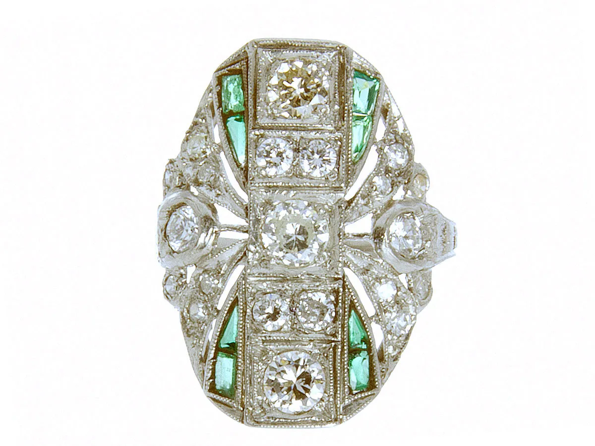 Art Deco Platinum Diamond & Emerald Ring