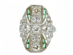Art Deco Platinum Diamond & Emerald Ring