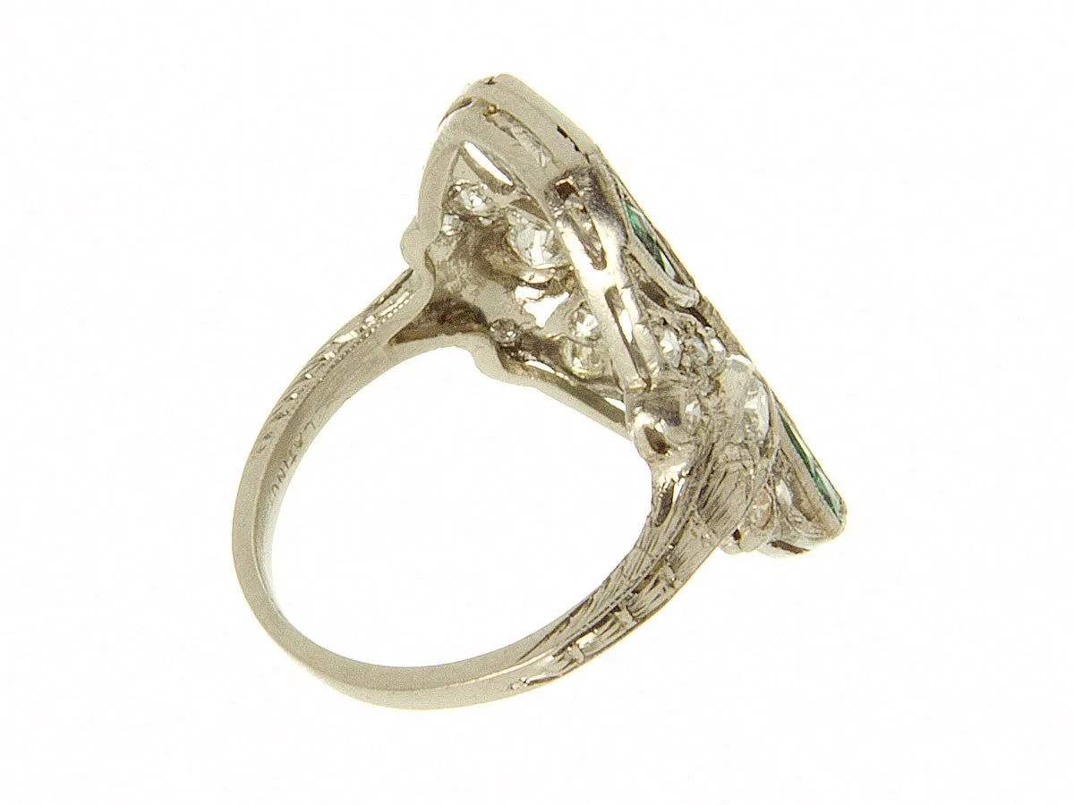 Art Deco Platinum Diamond & Emerald Ring