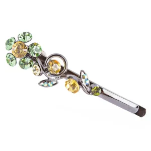 Austrian Crystal Rhinestone Fashion Jewerly Floral Hair Clip Green Hematite