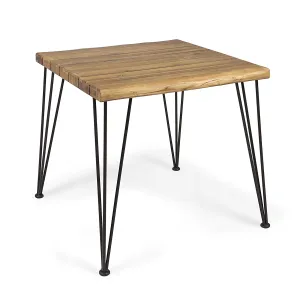 Avy Indoor/Outdoor Industrial Acacia Wood Dining Table, Teak and Rustic Metal
