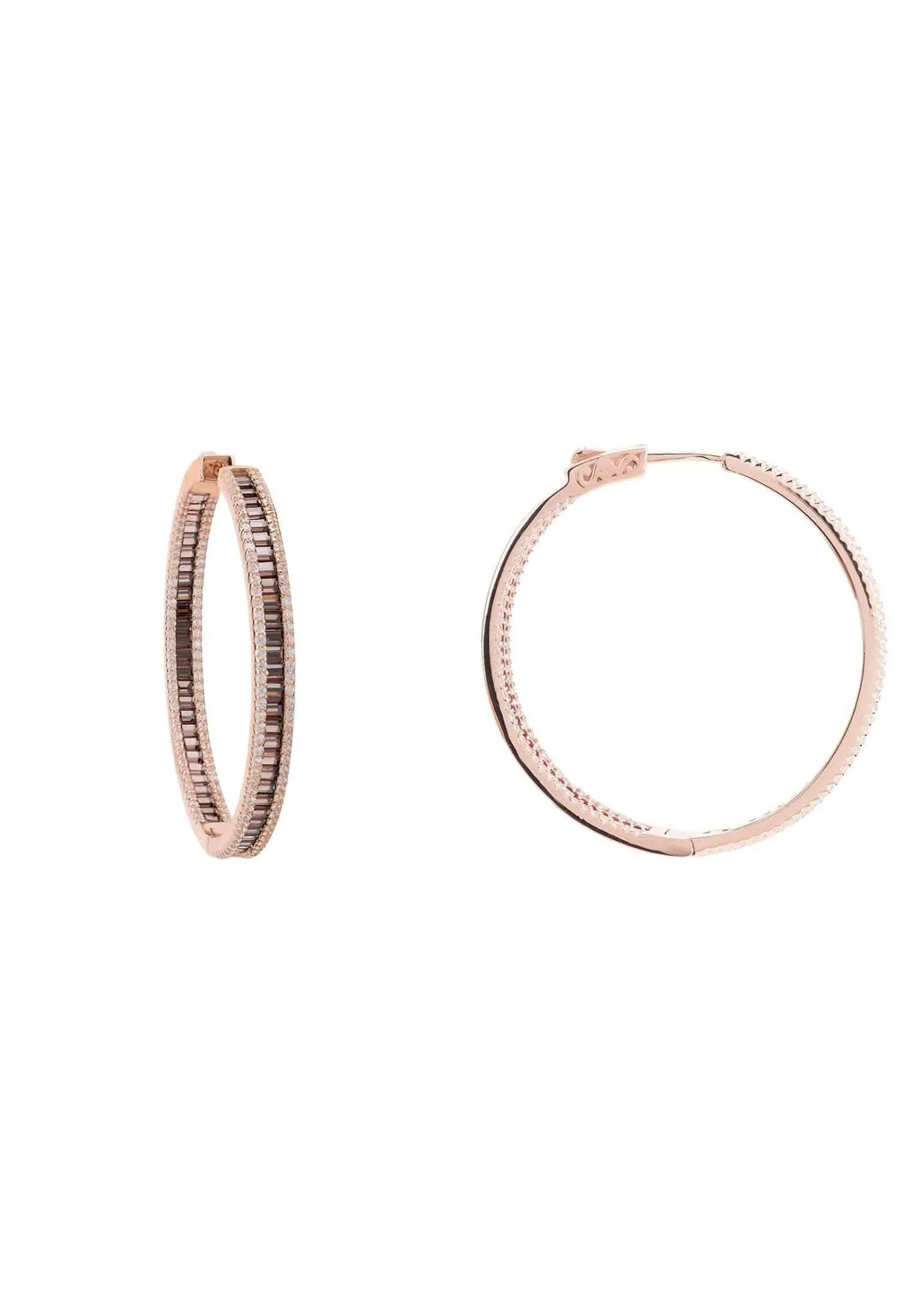 Baguette Large Hoop Large Earrings Rosegold Champagne