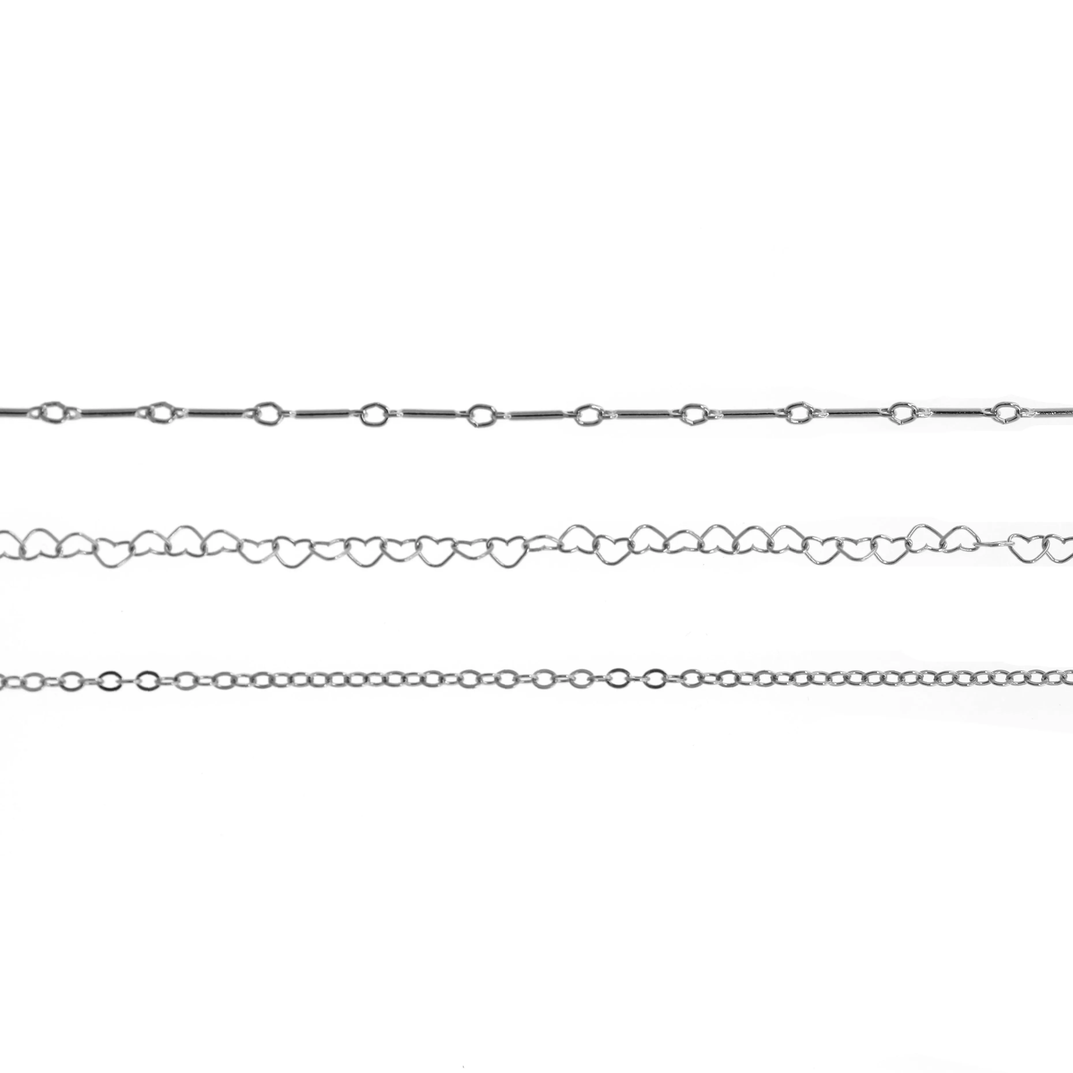 Bar, Heart, Rollo chain for permanent - Silver
