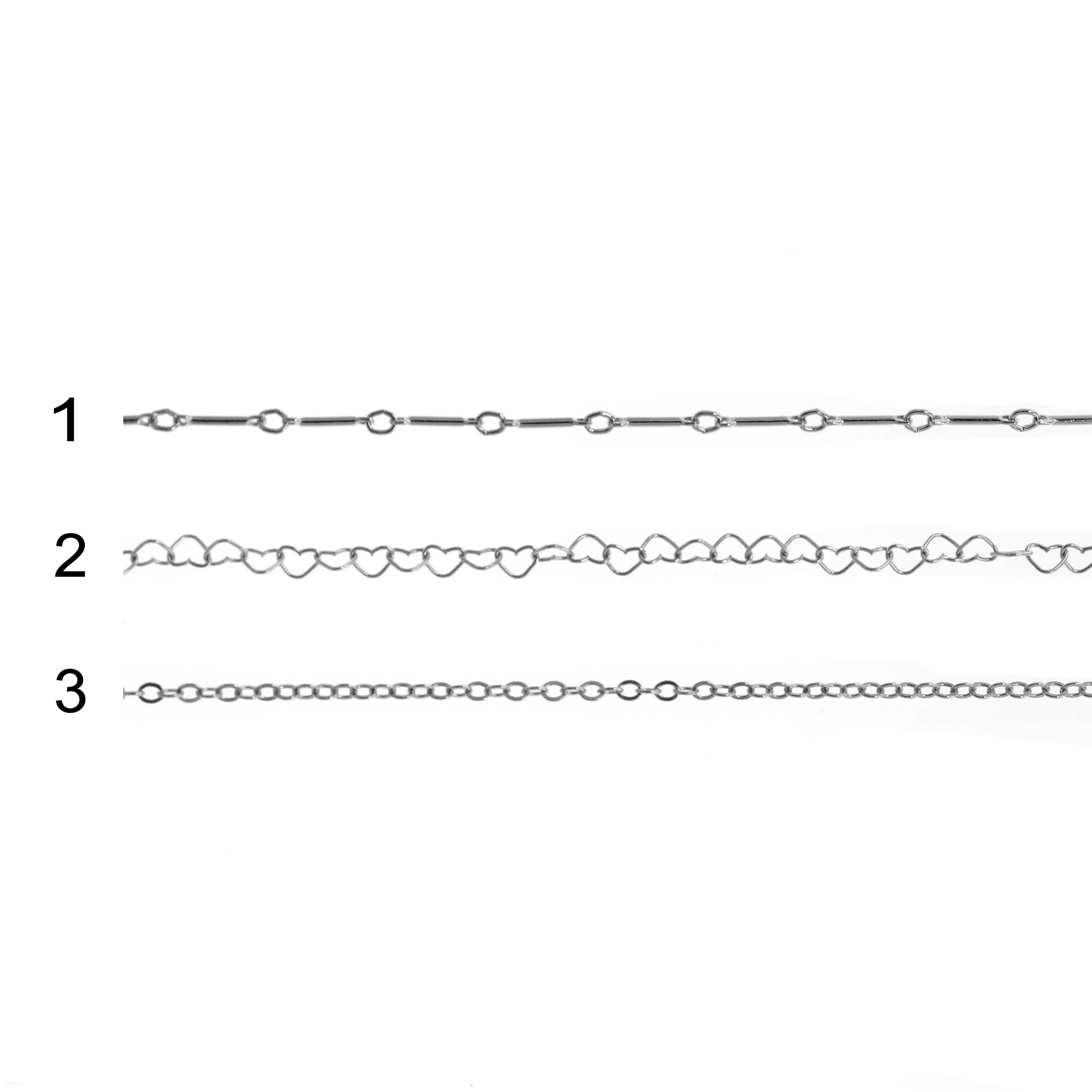 Bar, Heart, Rollo chain for permanent - Silver