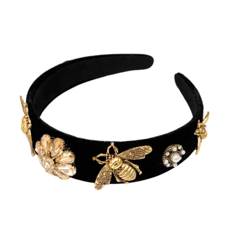 Bee Jeweled Headband (Beige)