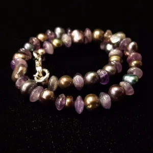 Black Pearl & Amethyst Silver Bracelet