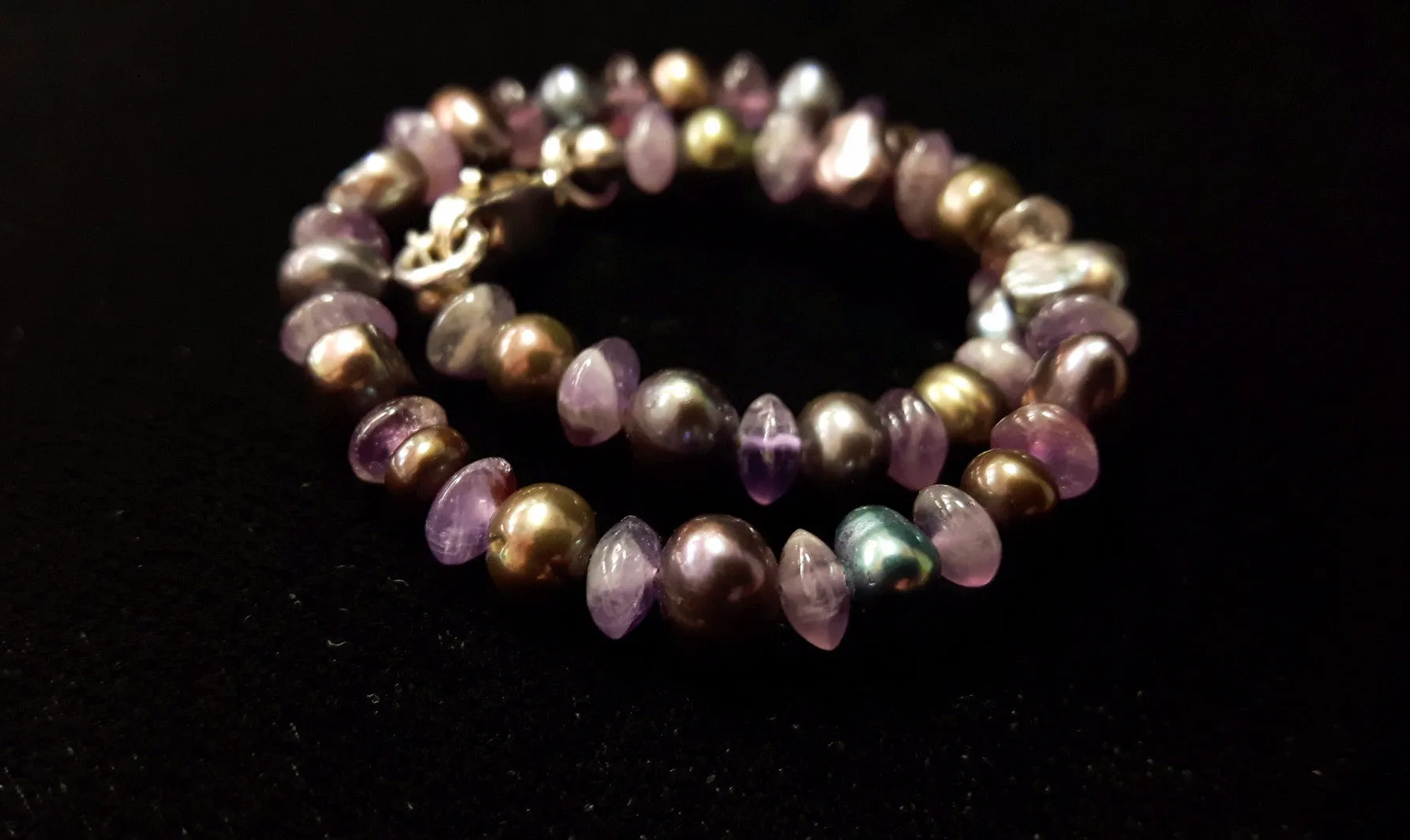 Black Pearl & Amethyst Silver Bracelet