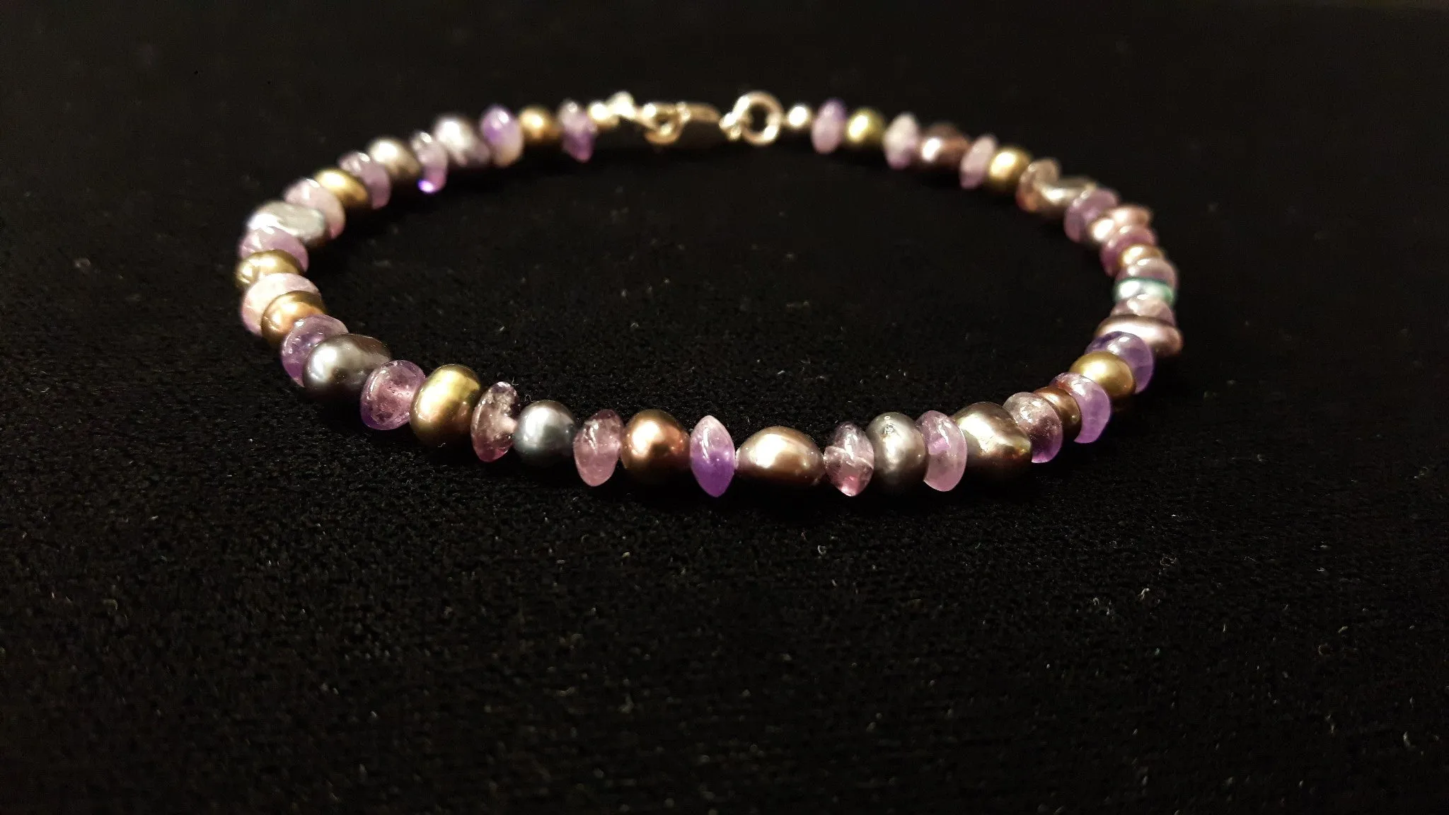 Black Pearl & Amethyst Silver Bracelet