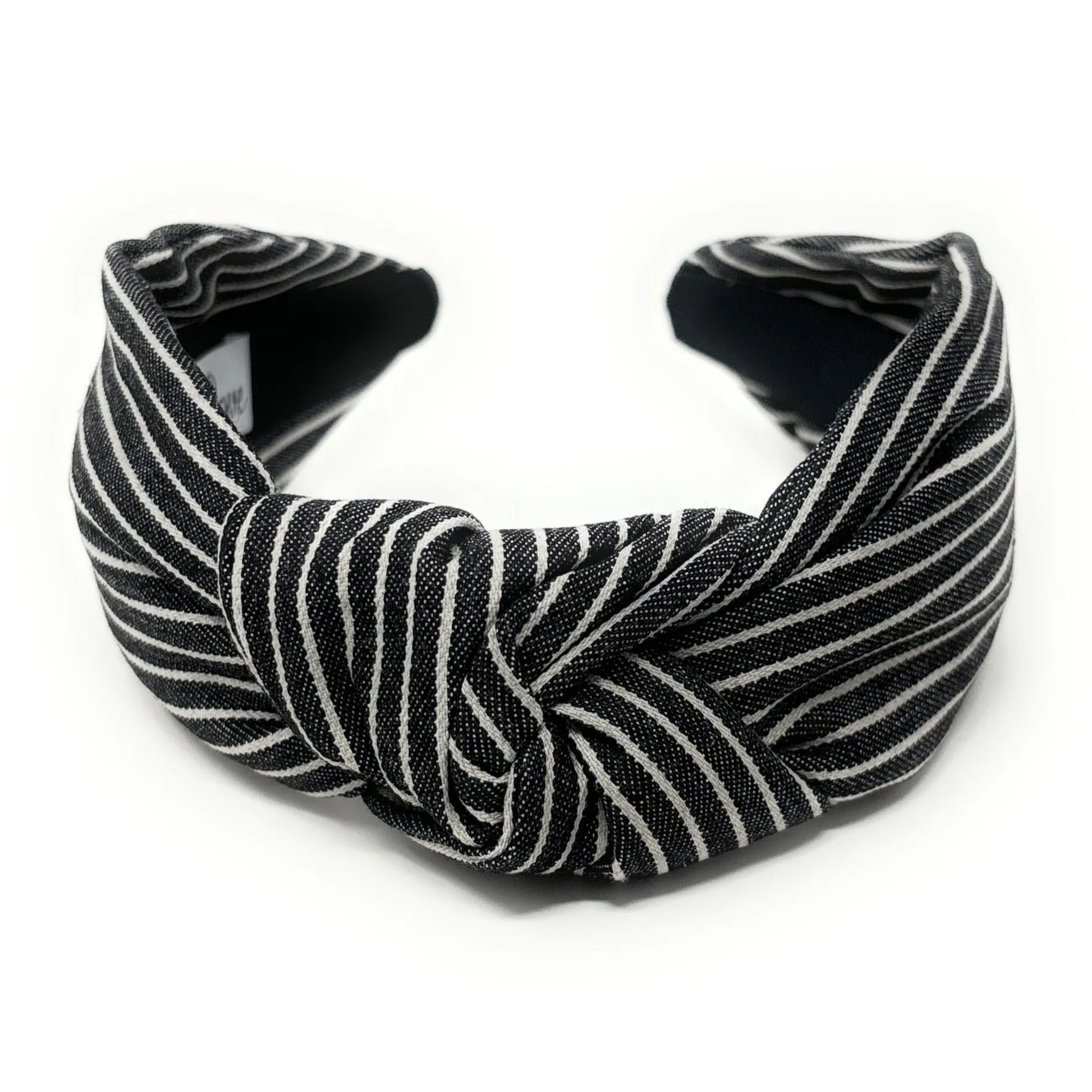 Black White Striped Denim Knot Headband