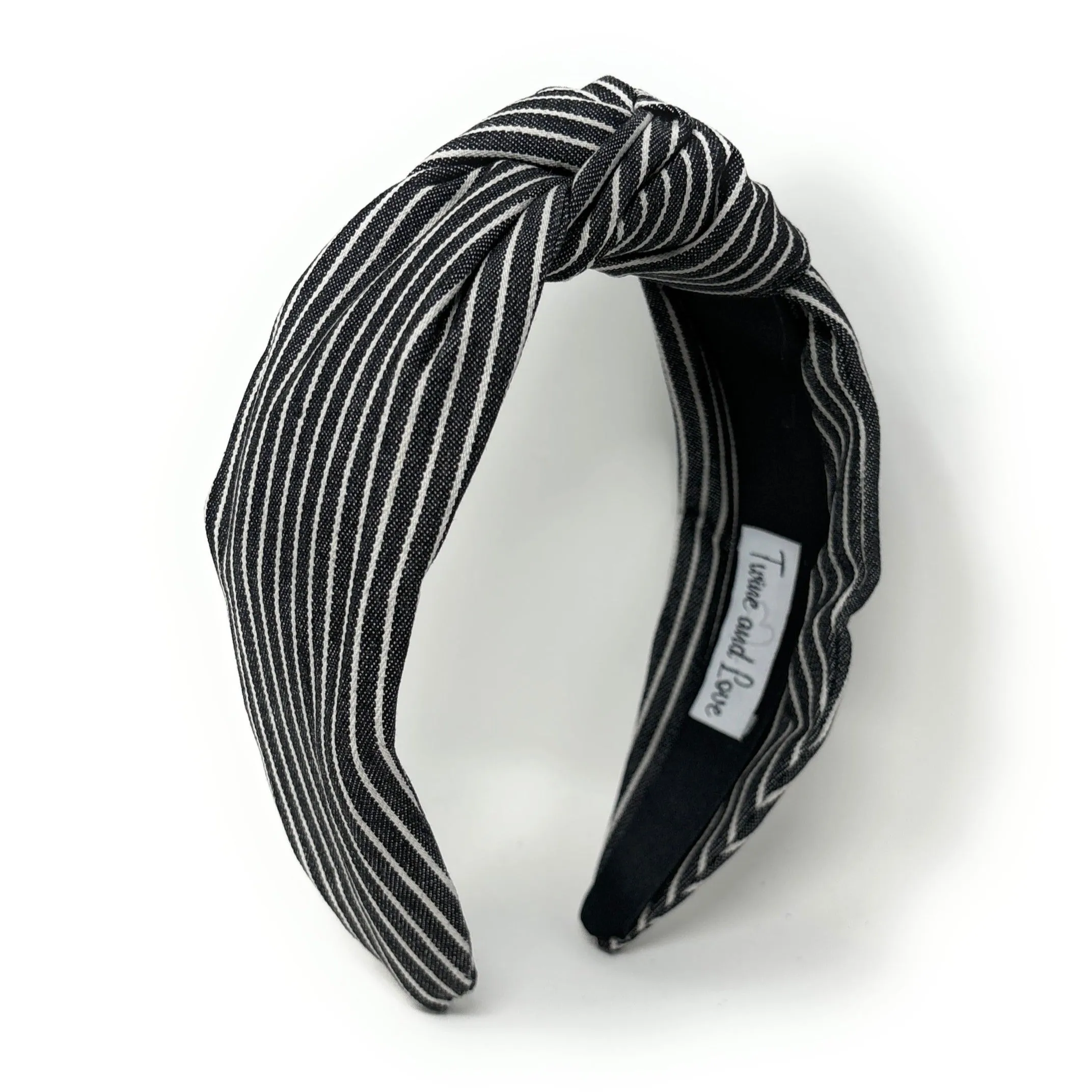 Black White Striped Denim Knot Headband