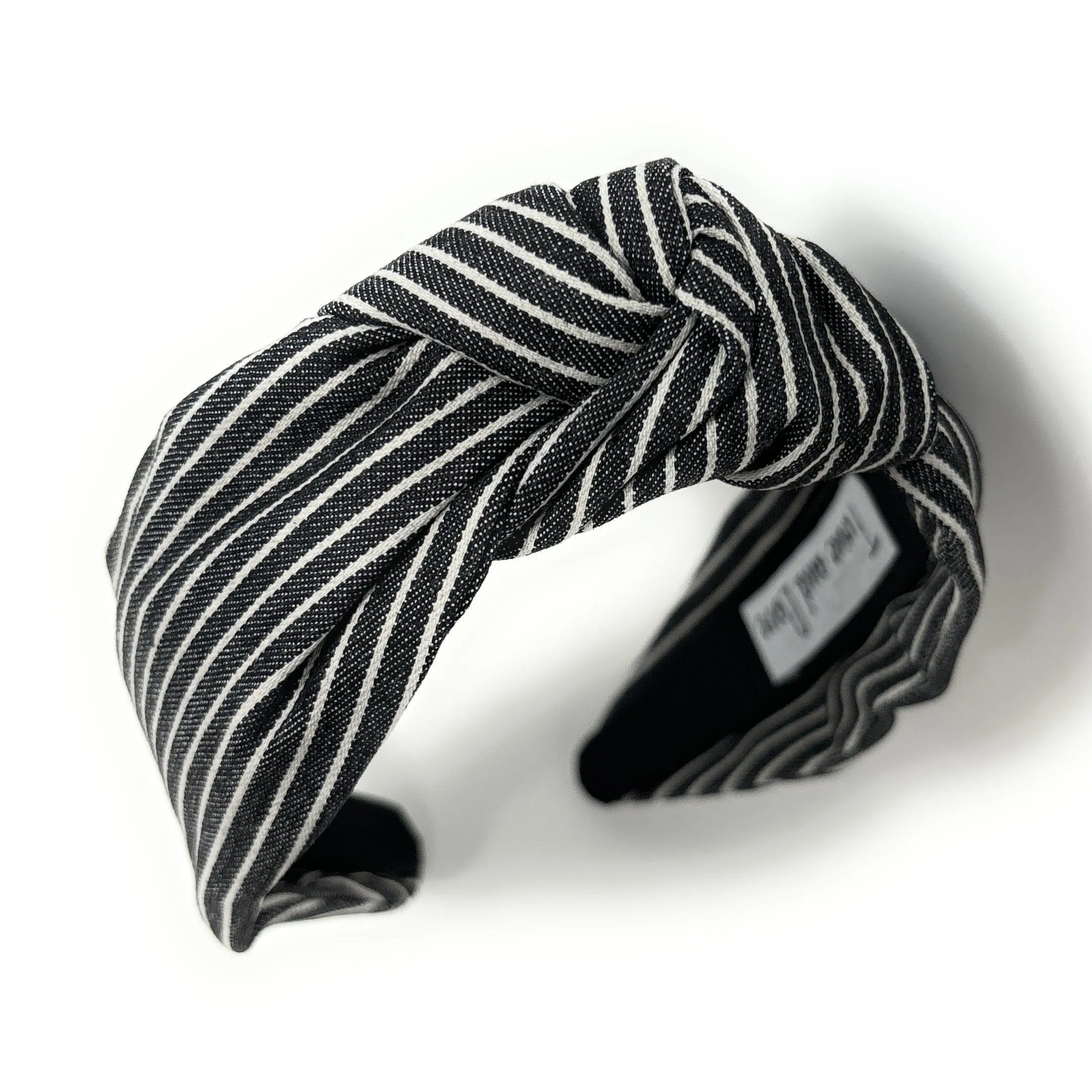 Black White Striped Denim Knot Headband
