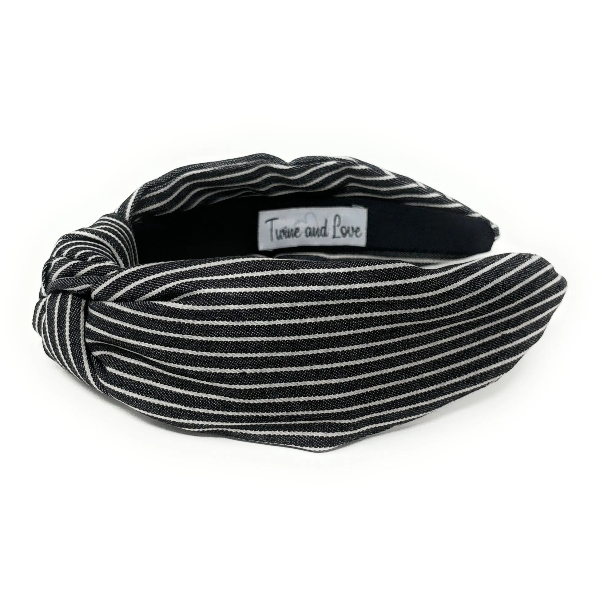 Black White Striped Denim Knot Headband