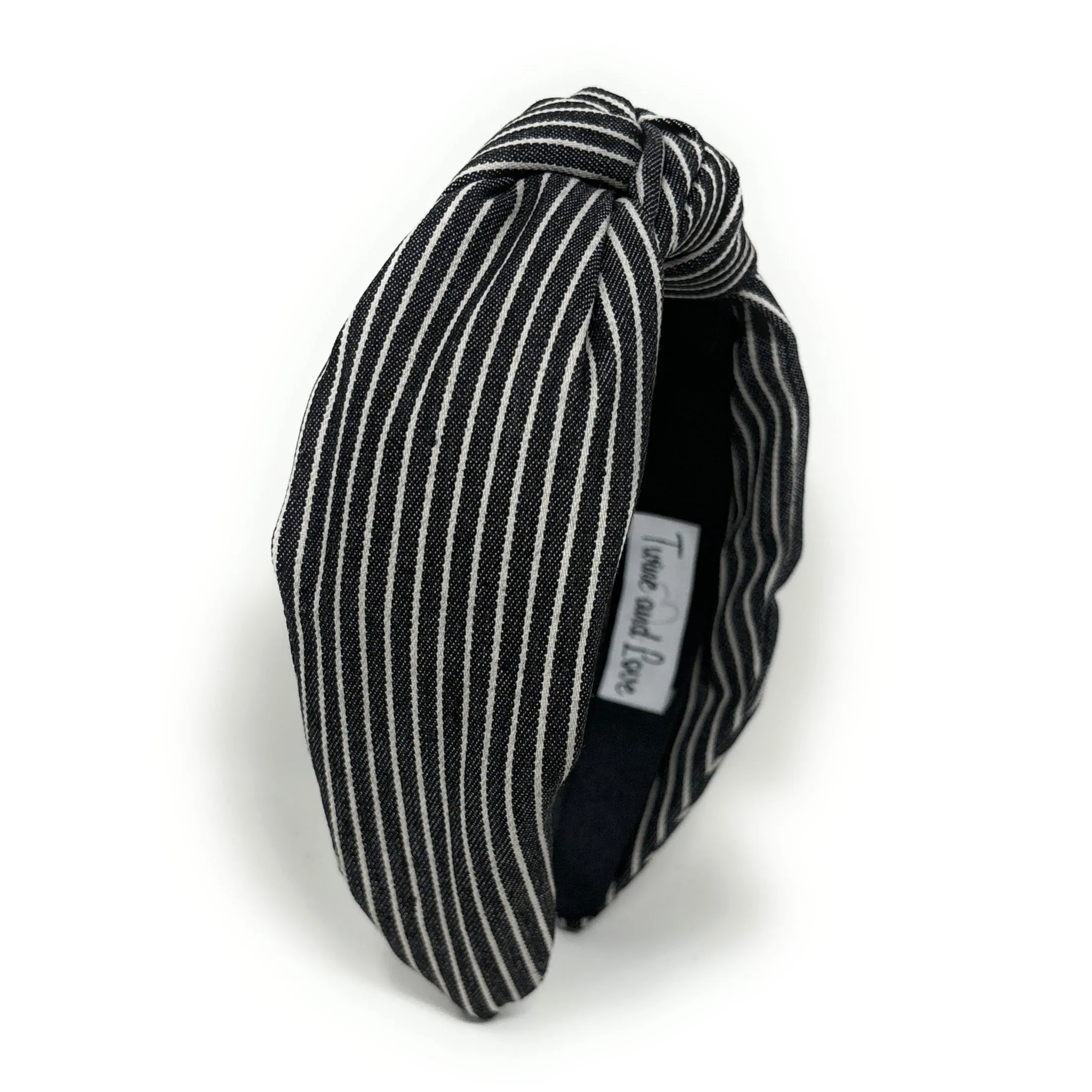 Black White Striped Denim Knot Headband