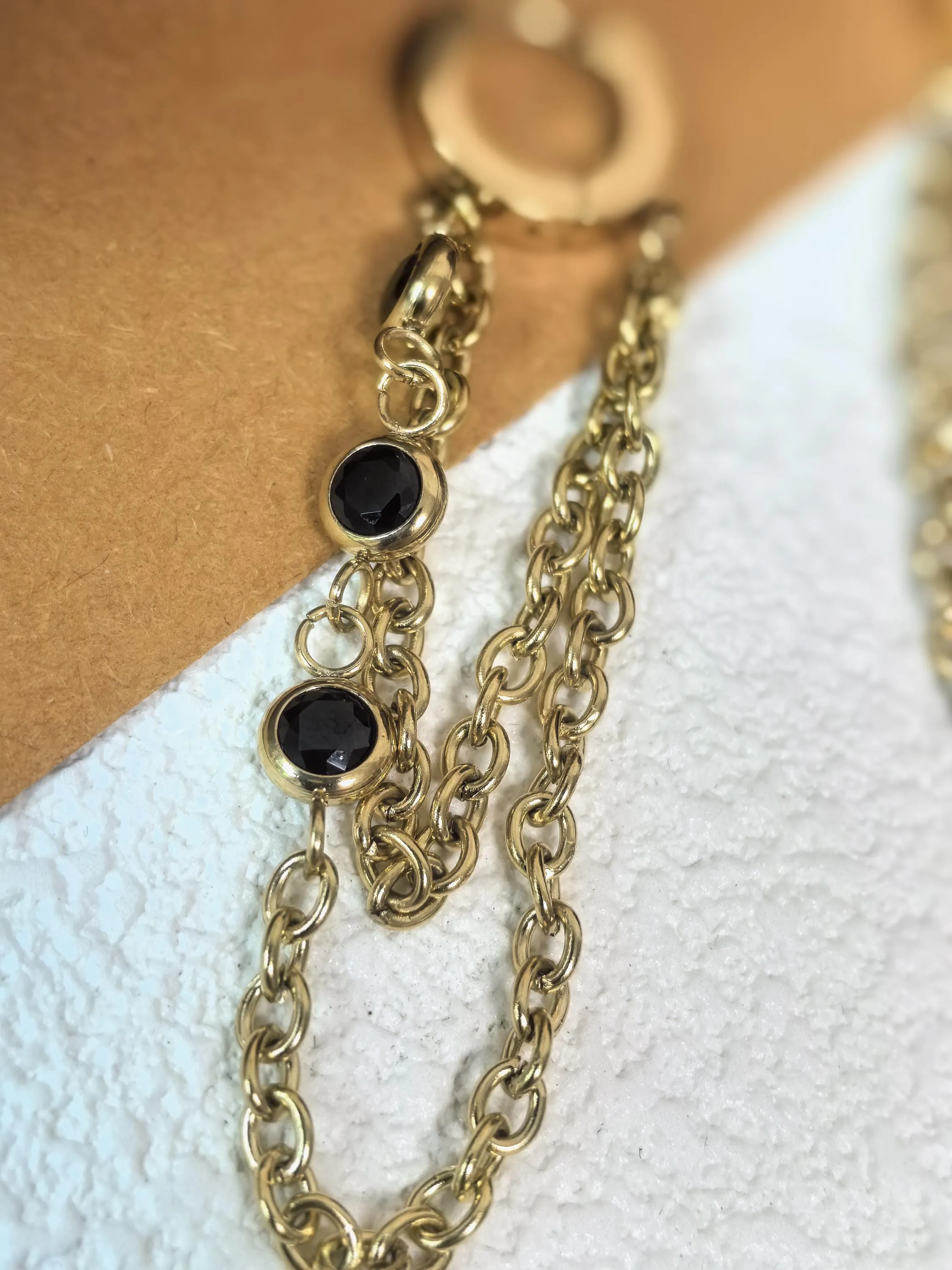 Black Zircon 18K Gold Plate Huggie Hoop Link Drop Dangle Linear Earrings