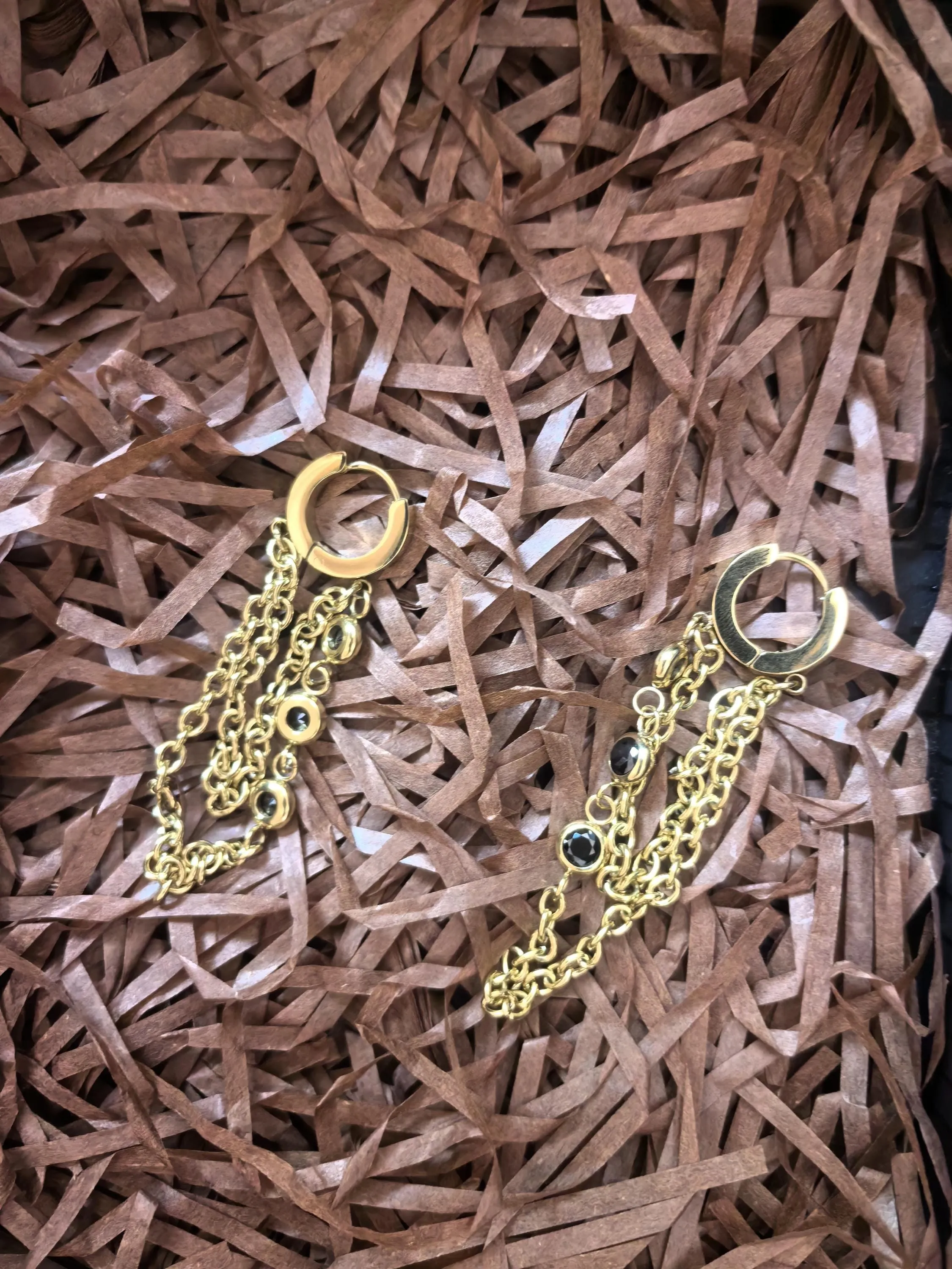 Black Zircon 18K Gold Plate Huggie Hoop Link Drop Dangle Linear Earrings