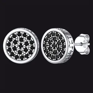 Black Zircon Onyx Stud Earrings with Runes 10mm