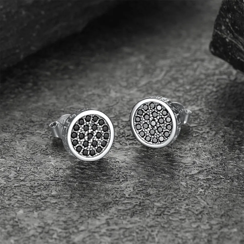 Black Zircon Onyx Stud Earrings with Runes 10mm