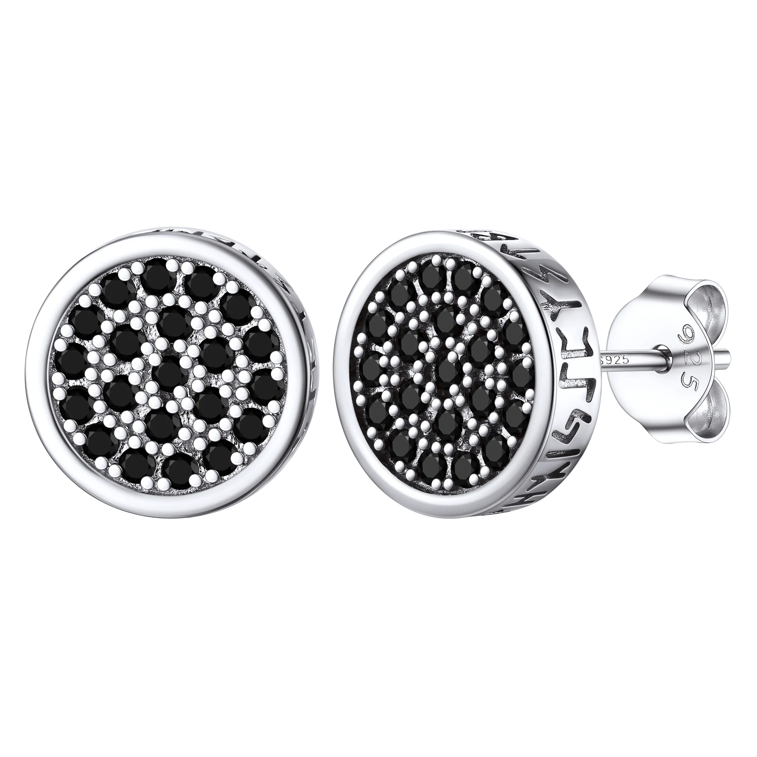 Black Zircon Onyx Stud Earrings with Runes 10mm
