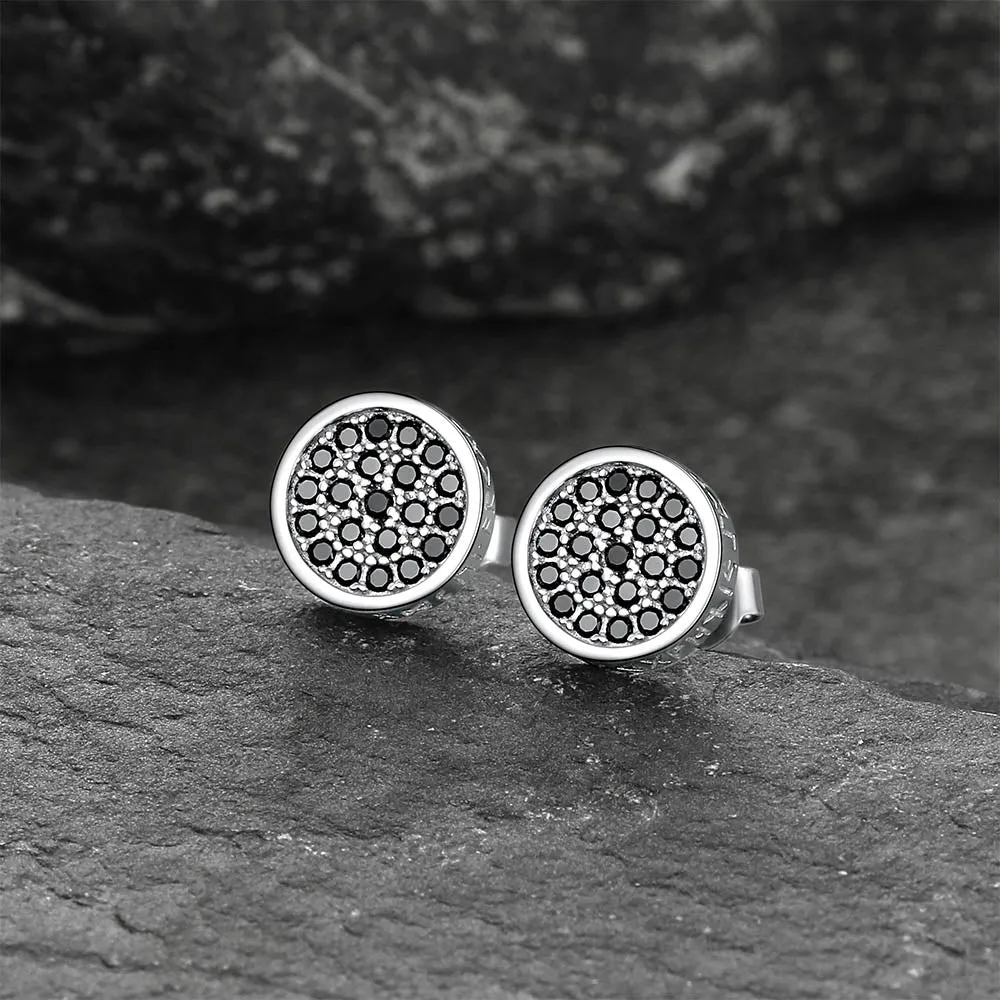 Black Zircon Onyx Stud Earrings with Runes 10mm