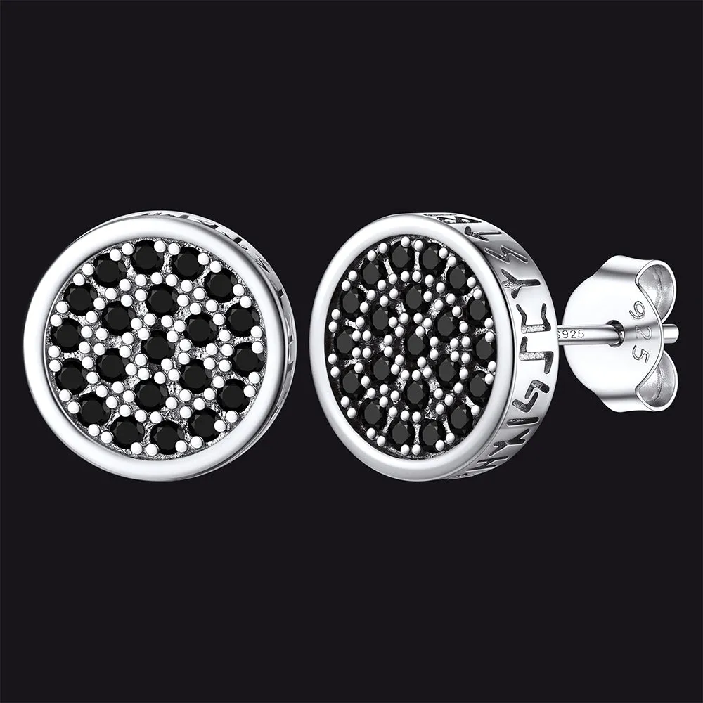 Black Zircon Onyx Stud Earrings with Runes 10mm