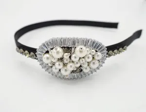 bling headband pearl glass rhinestone embellished oval thin hairband women hair accessory