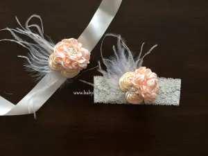 Blush and Creme Brulee Toddler Headband and Sash