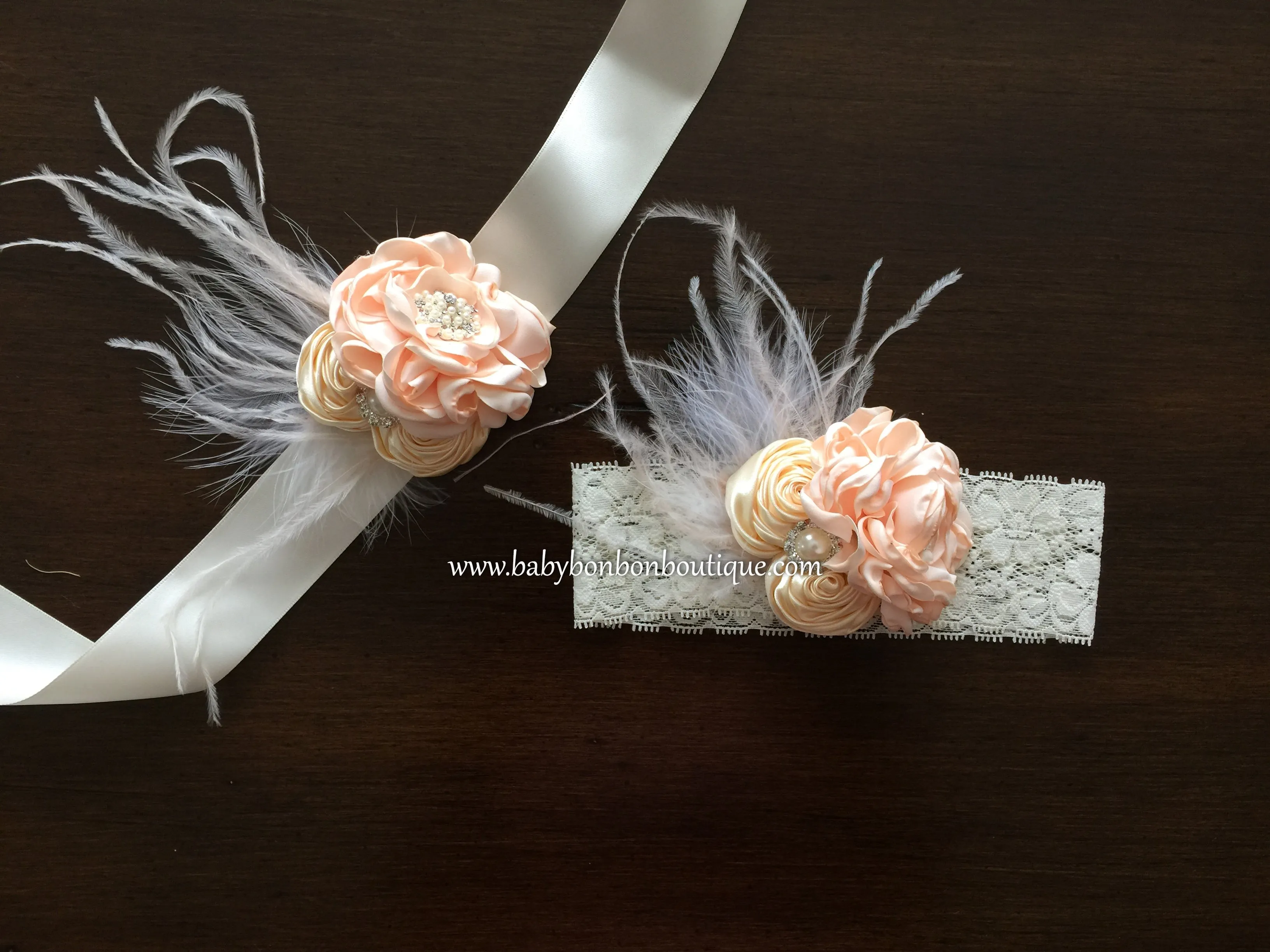 Blush and Creme Brulee Toddler Headband and Sash
