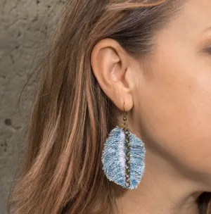 Boho Denim Feather Earring, Lt Wash