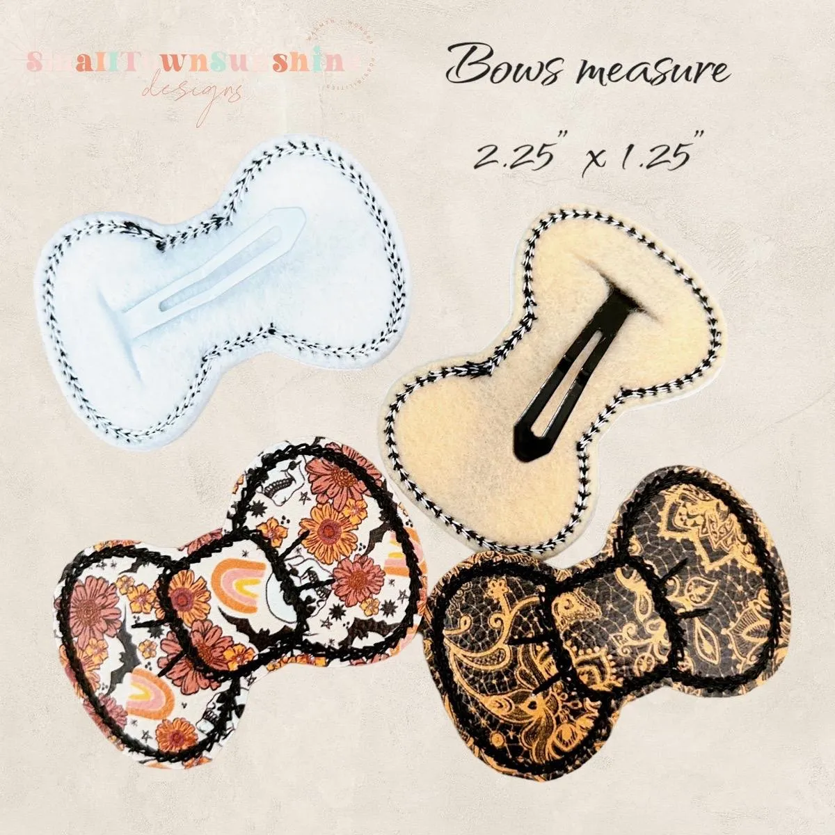 Boho Halloween Collection - Embroidered Bow Snap Clip Barrettes