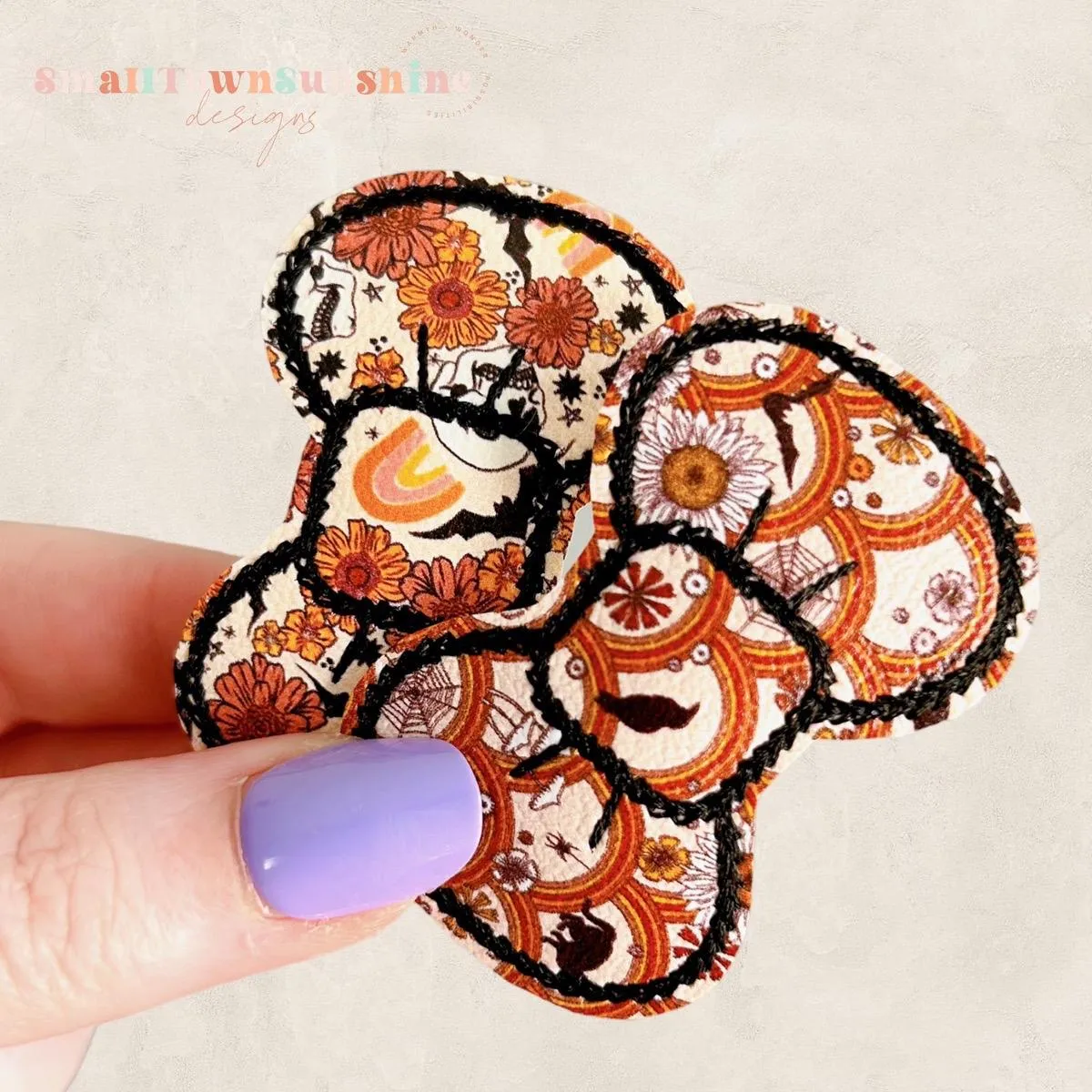 Boho Halloween Collection - Embroidered Bow Snap Clip Barrettes