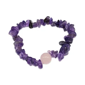 Bracelet -Amethyst & Rose Quartz -Chips & Bead