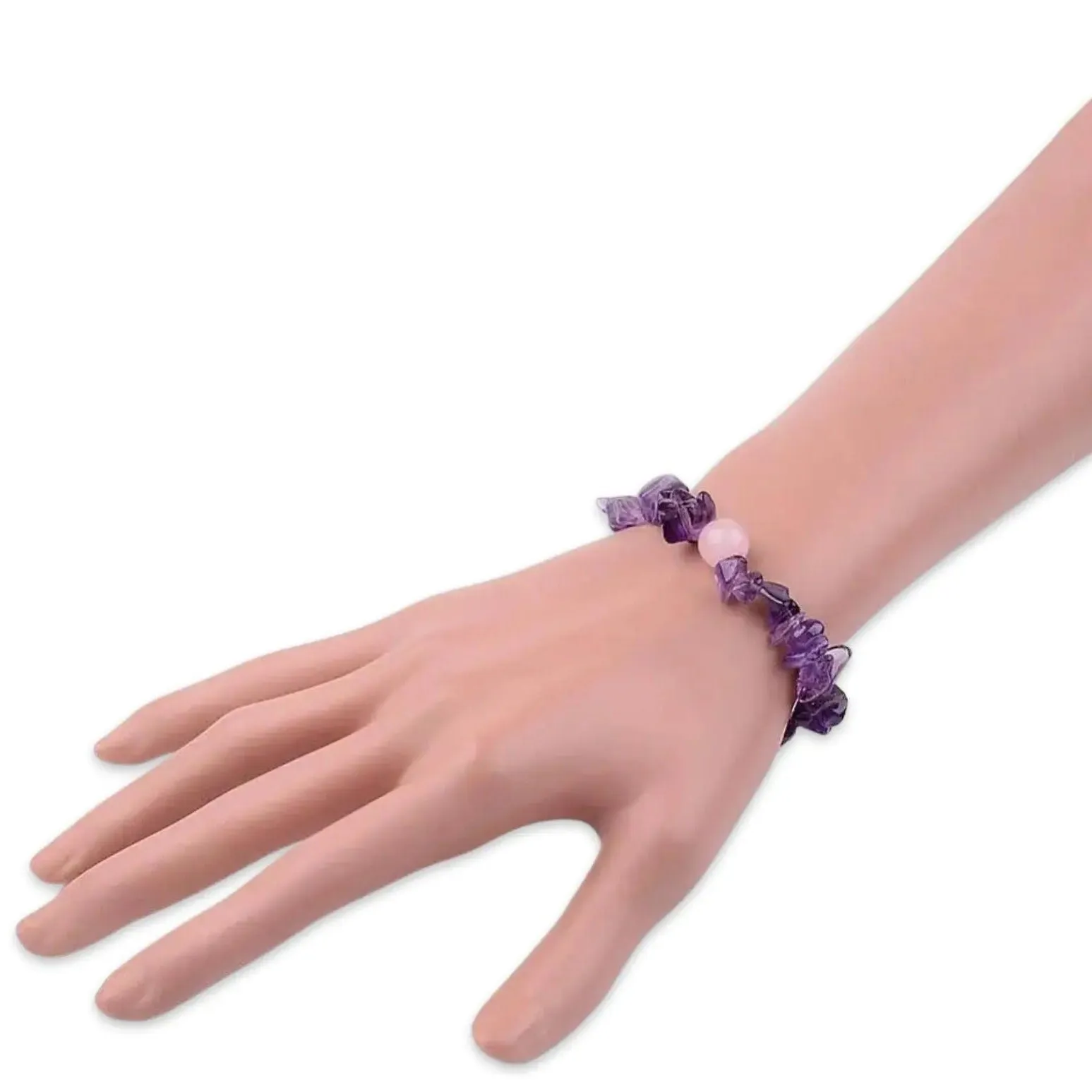 Bracelet -Amethyst & Rose Quartz -Chips & Bead