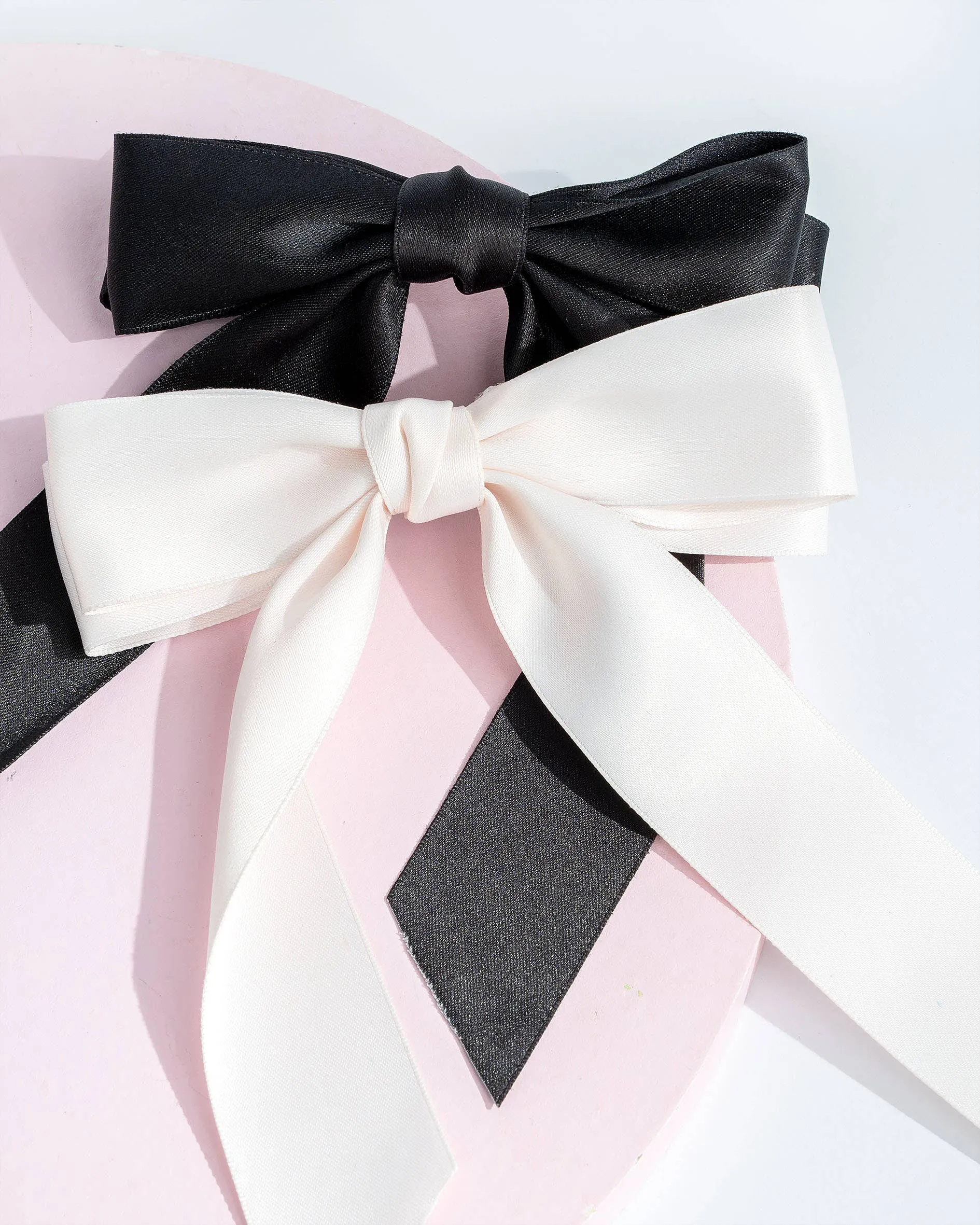 Brushworks Satin Hair Bow Duo – Black & White