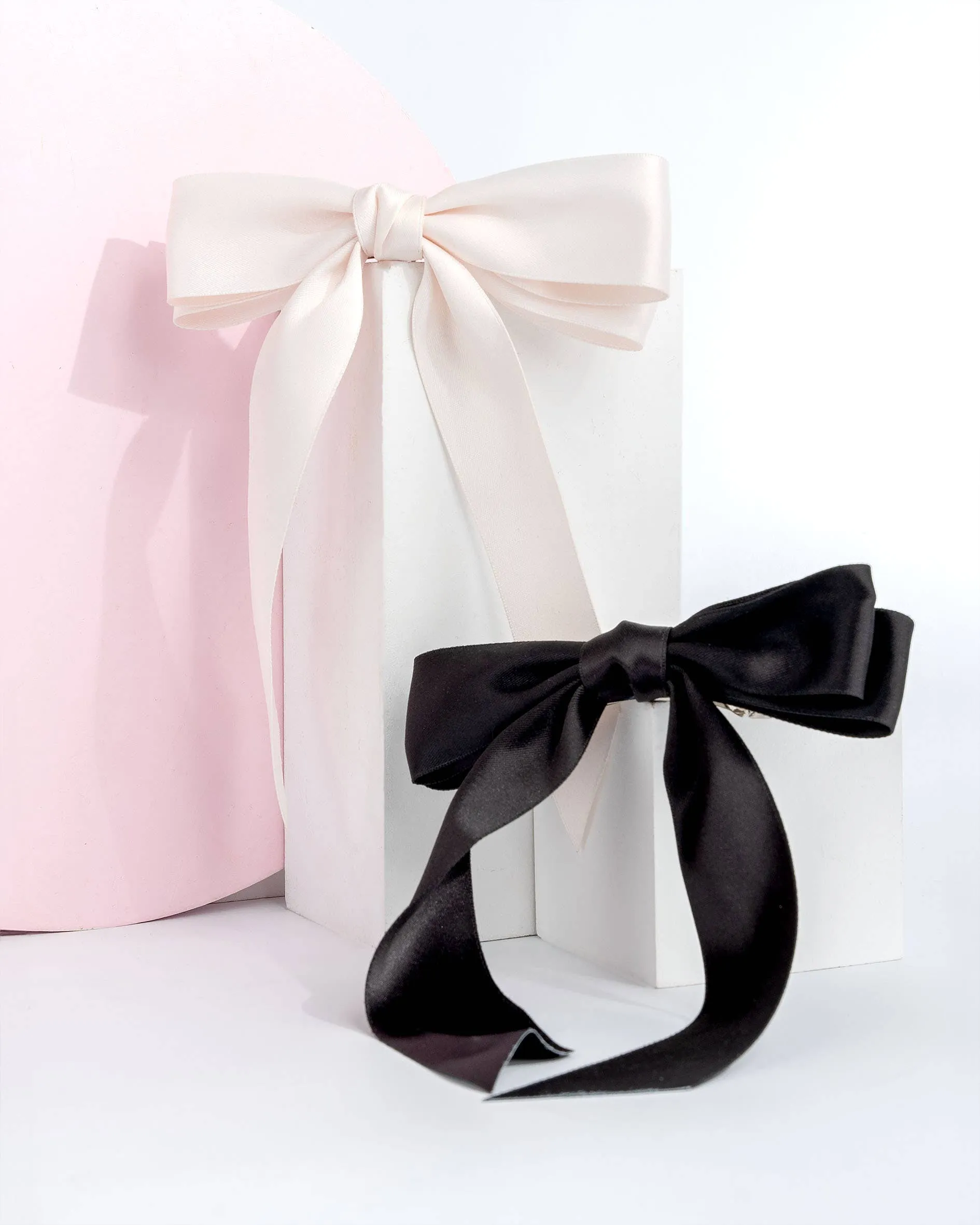 Brushworks Satin Hair Bow Duo – Black & White
