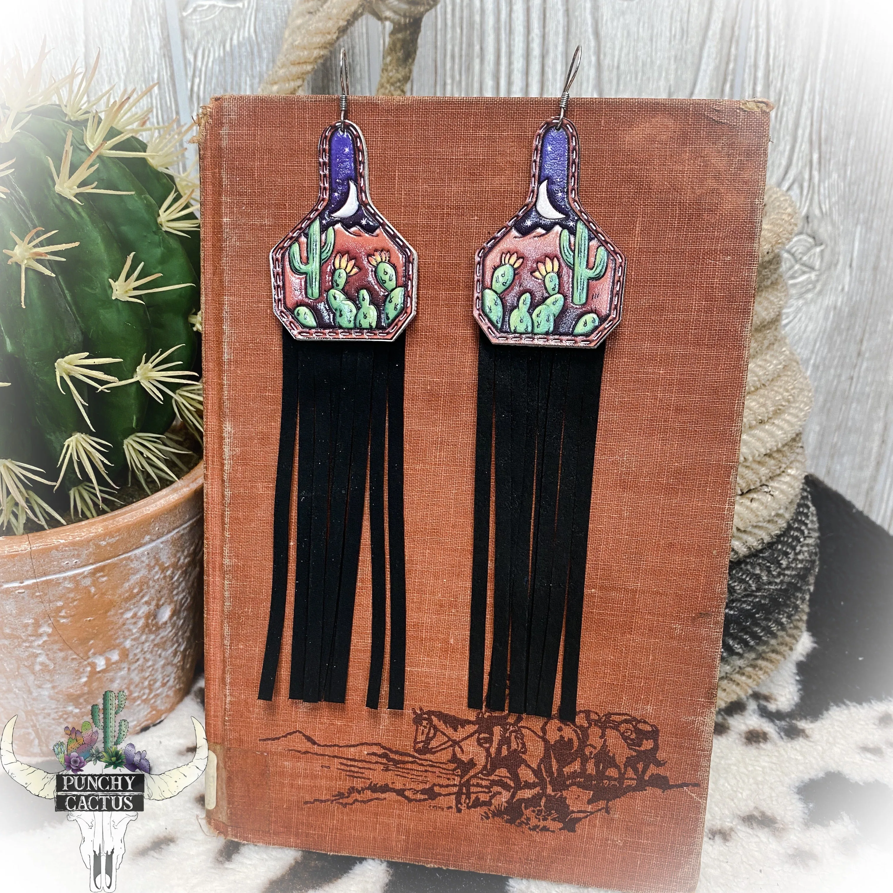 Cactus Fringe Leather Earrings