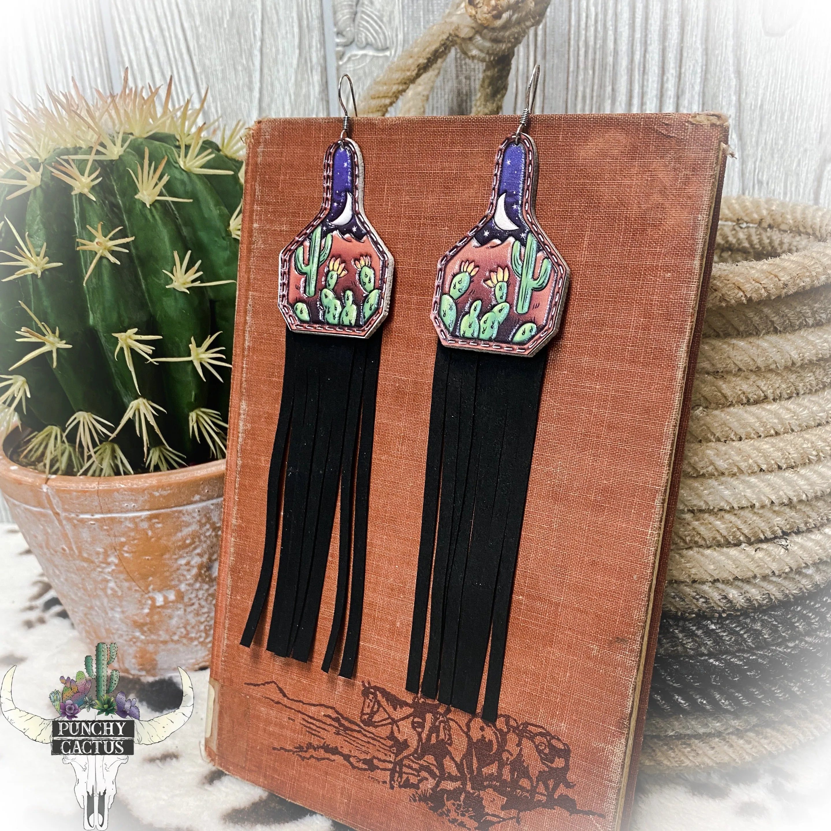 Cactus Fringe Leather Earrings