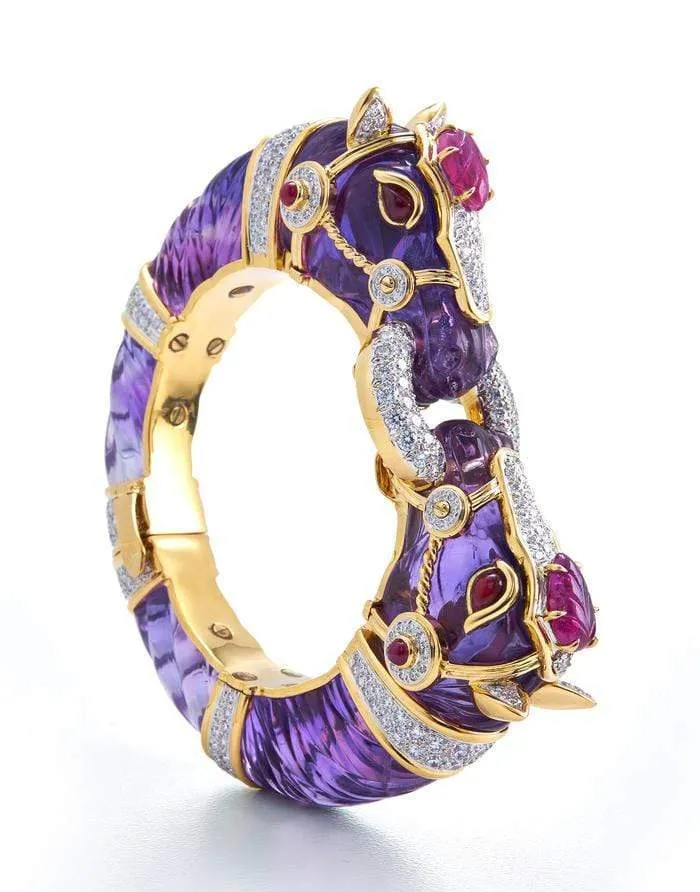 Carved Amethyst Horse Bracelet