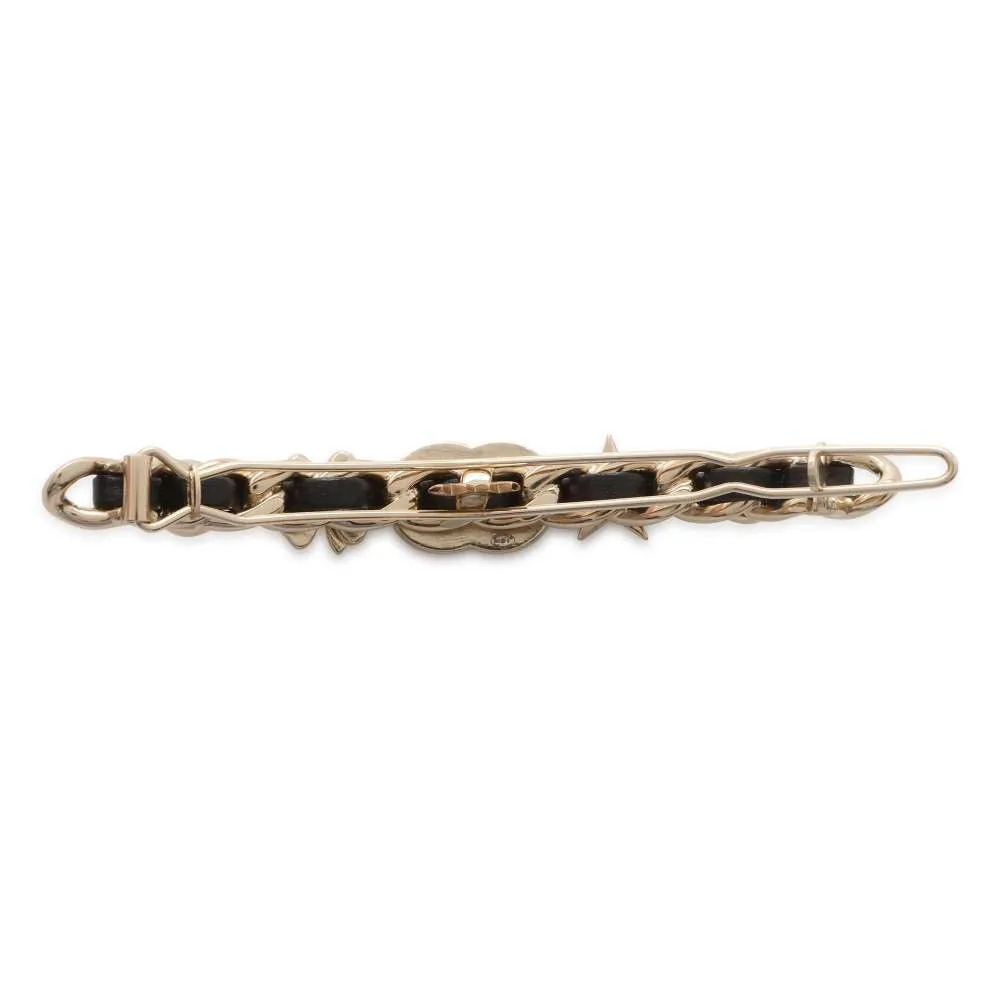 CHANEL CC Logo/Clover/Star Barrette Hairpin Rhinestone Faux Pearl  Gold Plated