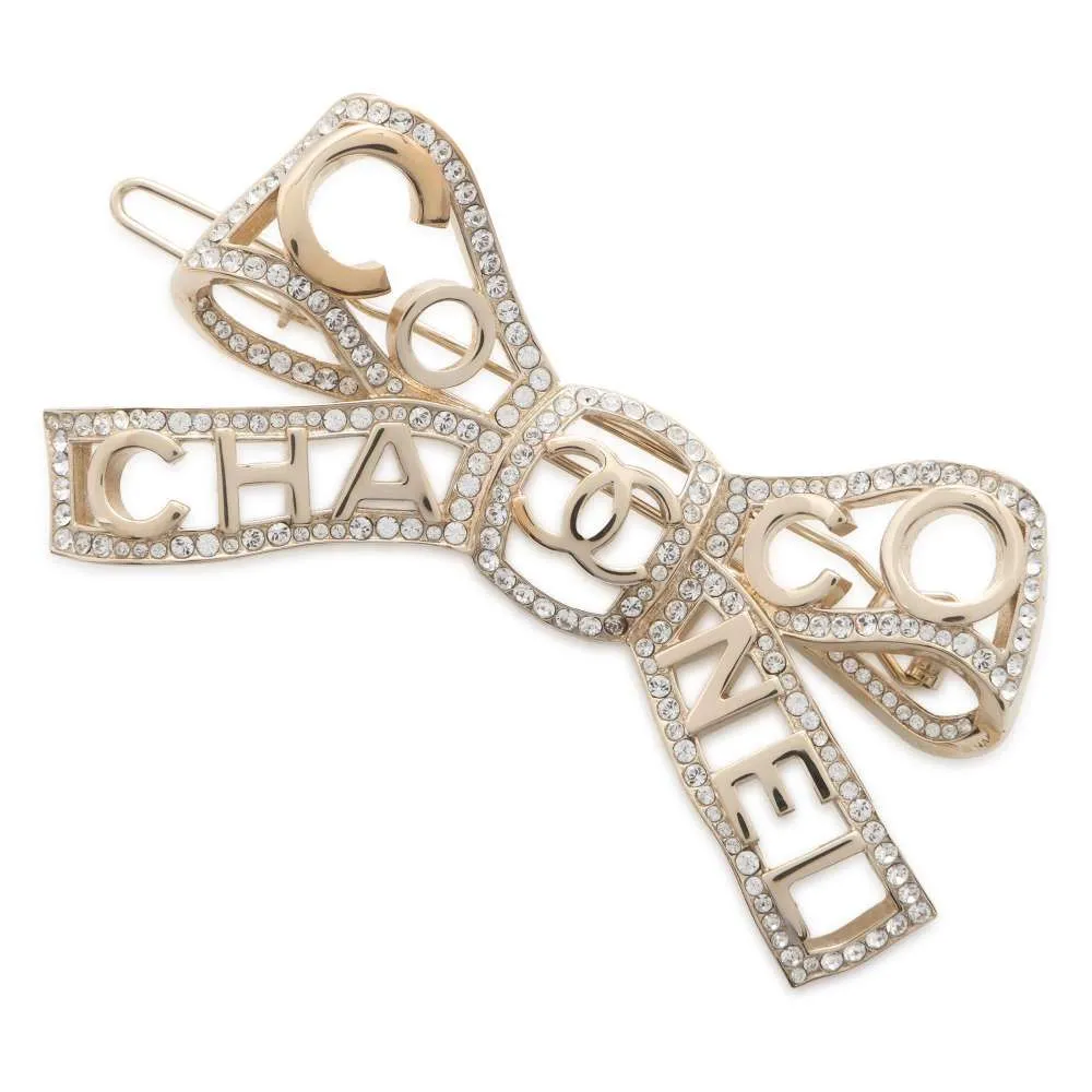 CHANEL Coco CHANEL ribbon hairpin Metal Rhinestone