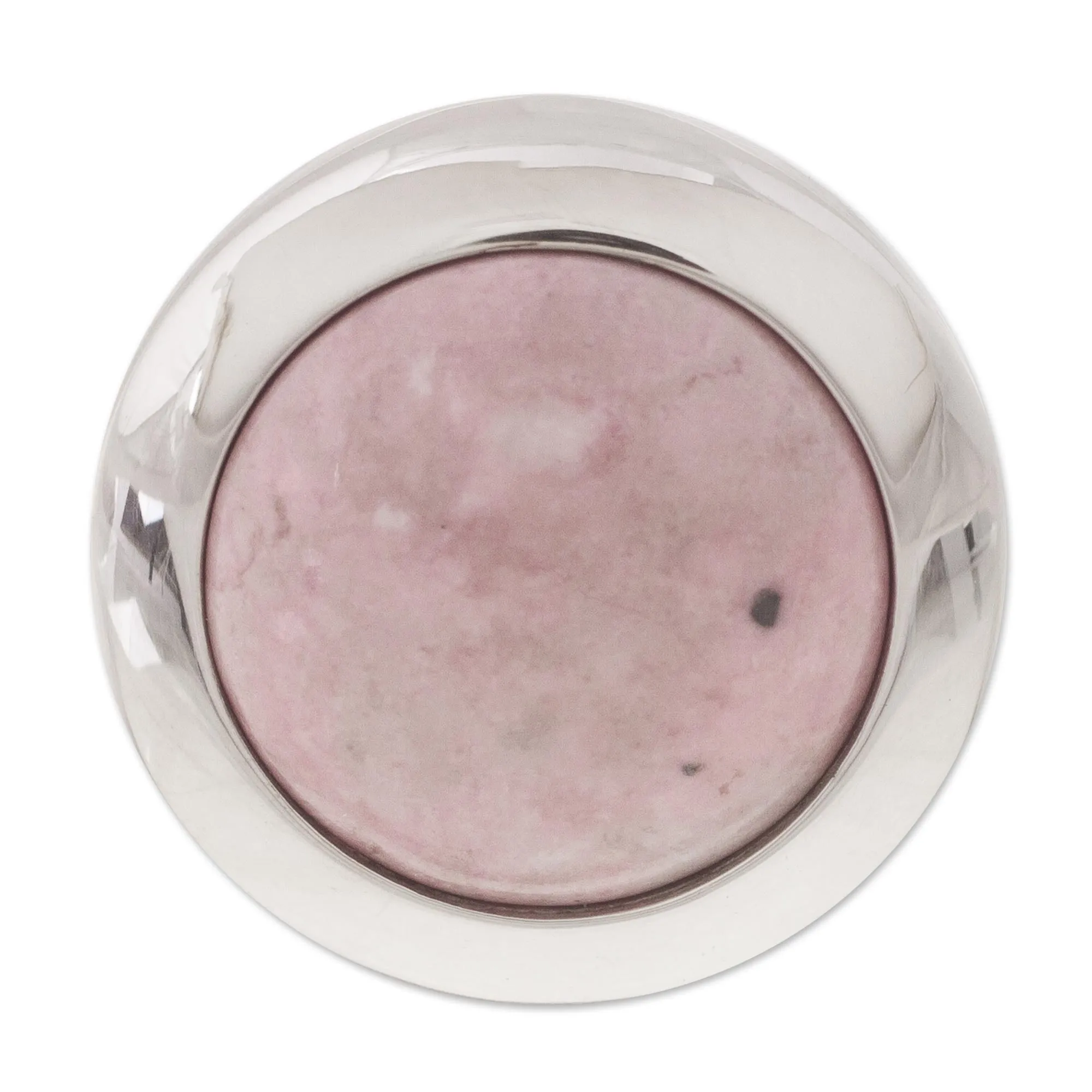 Circular Natural Rhodonite Cocktail Ring Crafted in Peru - Soft Energy | NOVICA