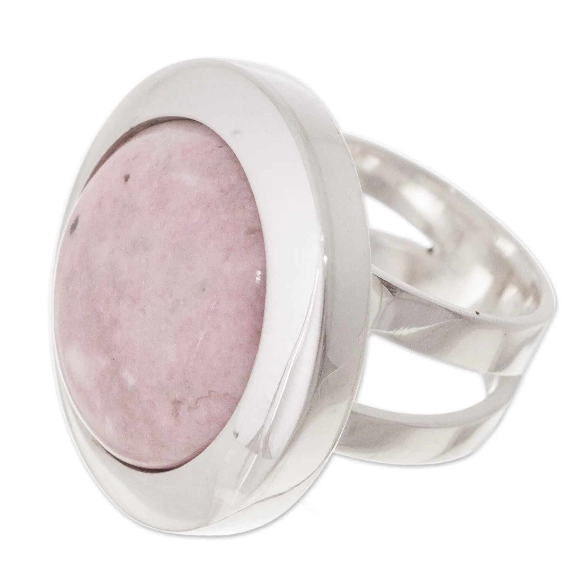 Circular Natural Rhodonite Cocktail Ring Crafted in Peru - Soft Energy | NOVICA