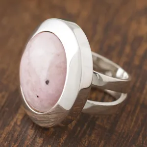 Circular Natural Rhodonite Cocktail Ring Crafted in Peru - Soft Energy | NOVICA