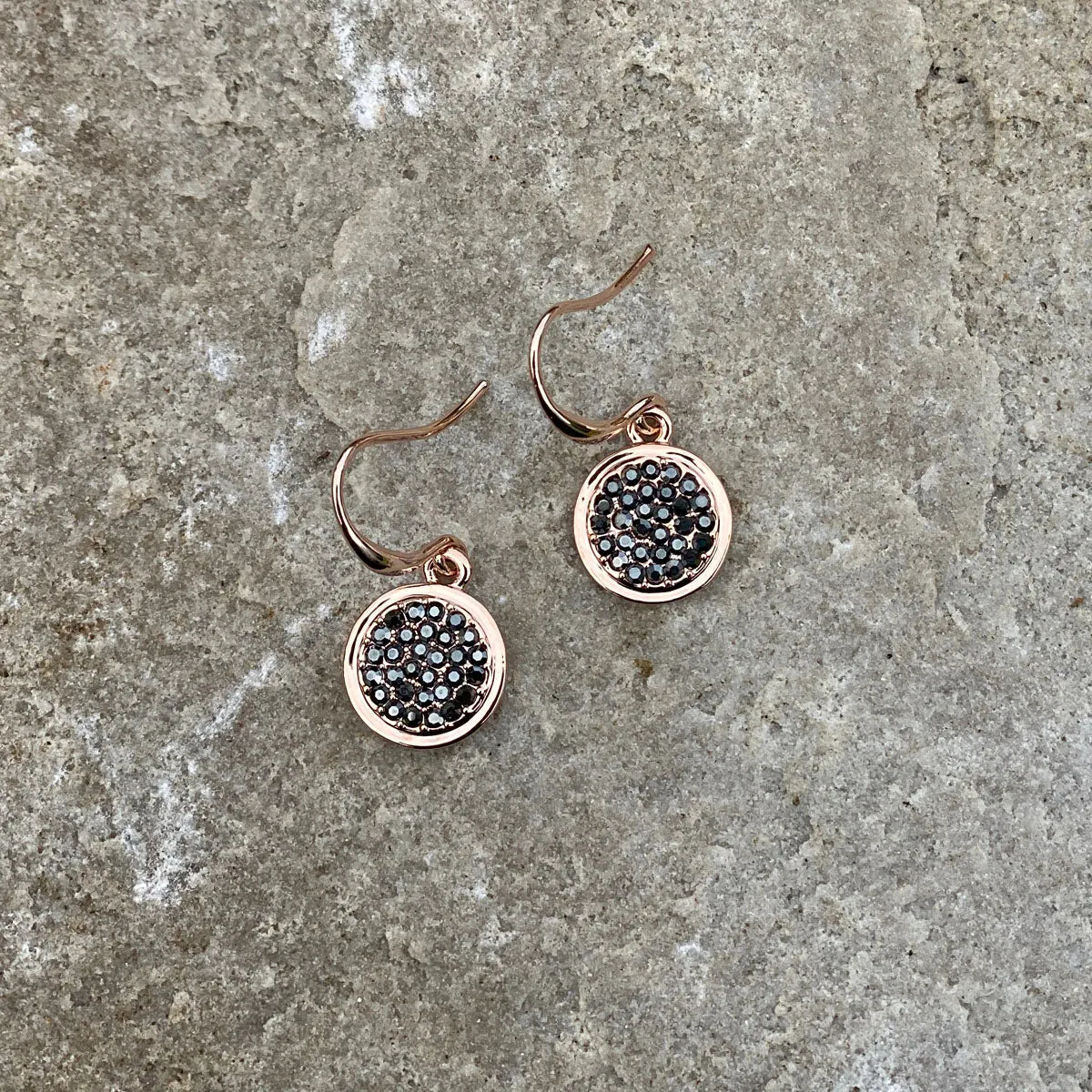 Clara Black Crystals Rose Gold Drop Earrings
