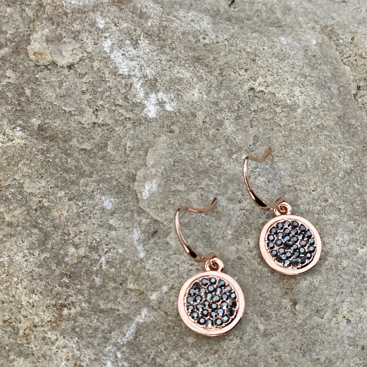 Clara Black Crystals Rose Gold Drop Earrings