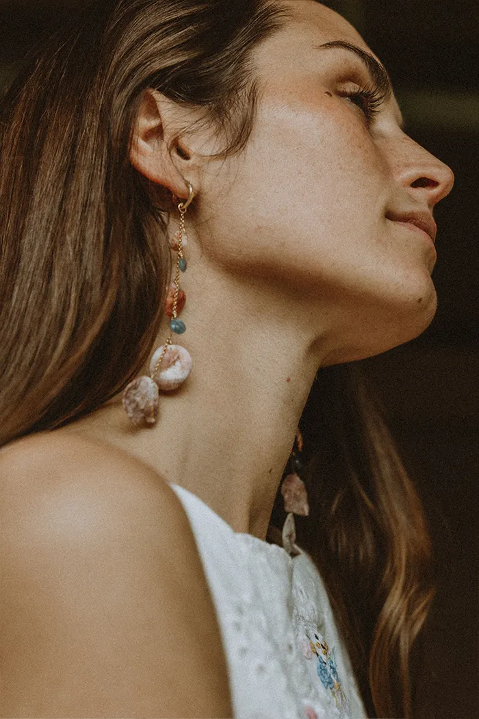 Clasp Hoop Shell Pile Earrings | Aquamarine   Shells