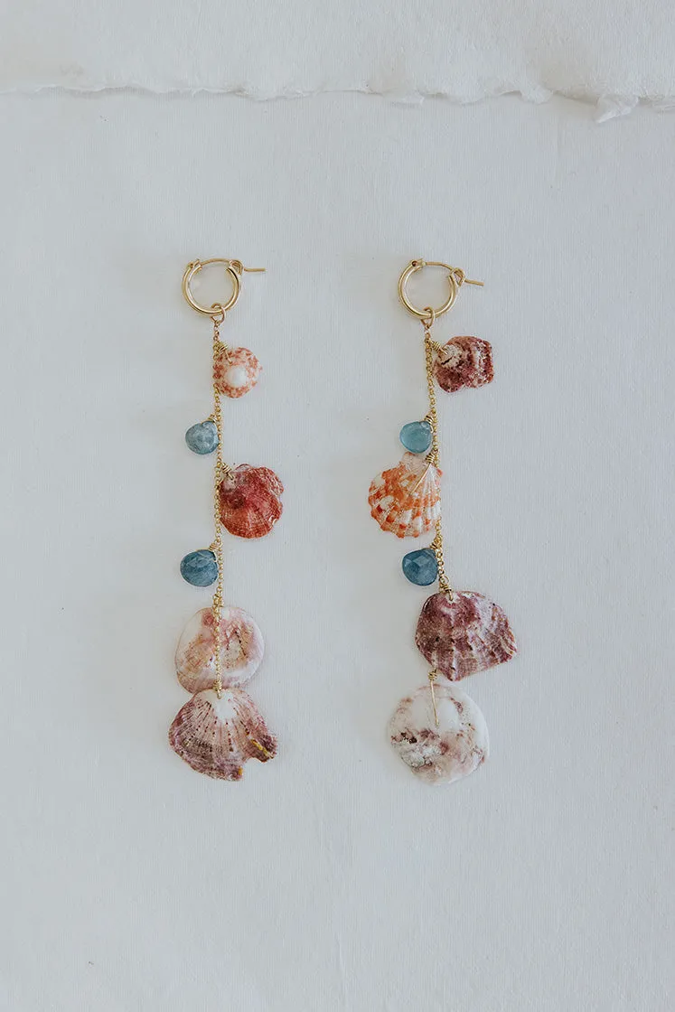 Clasp Hoop Shell Pile Earrings | Aquamarine   Shells