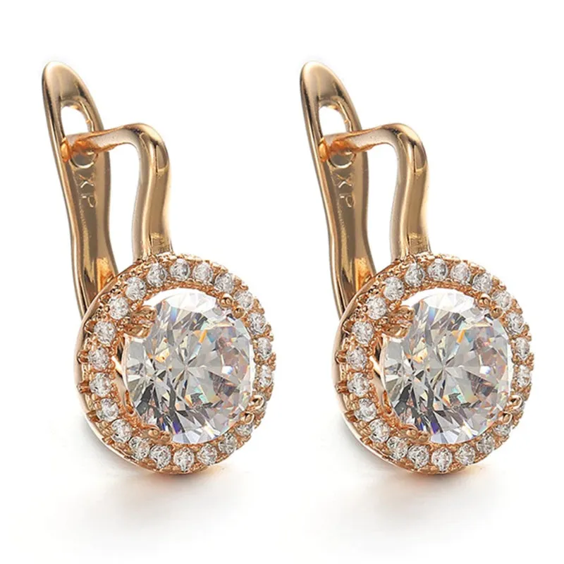 Classic Fashion Hollow Round Shape Rhinestone Hoop Earrings