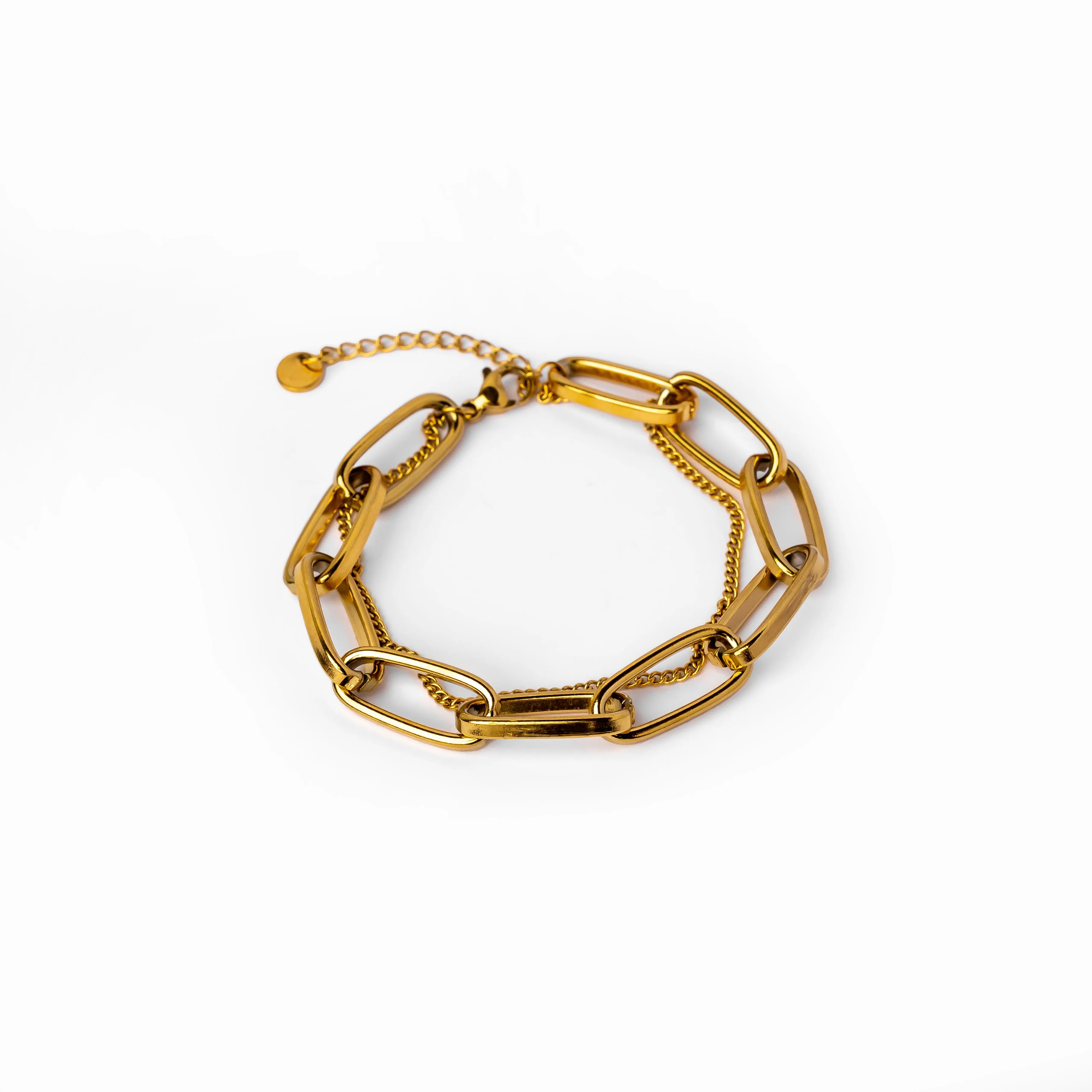 Clip Figaro Double Chain Bracelet 14K - Gold