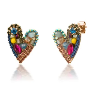 Color Heart Crystal Stud Earrings