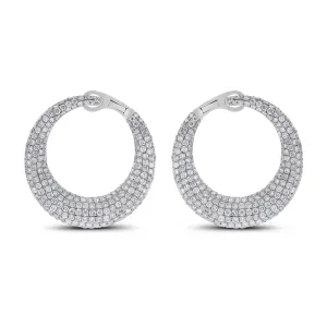 Crescent Moon Diamond Earrings (6.24 ct Diamonds) in White Gold